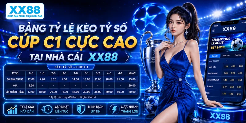 Bảng tỷ lệ kèo tỷ số Cúp C1 cực cao tại nhà cái XX88