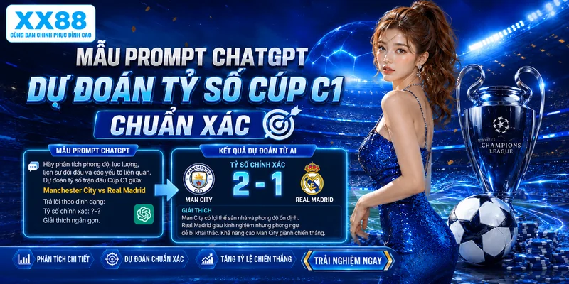 Mẫu prompt ChatGPT dự đoán tỷ số Cúp C1 chuẩn xác